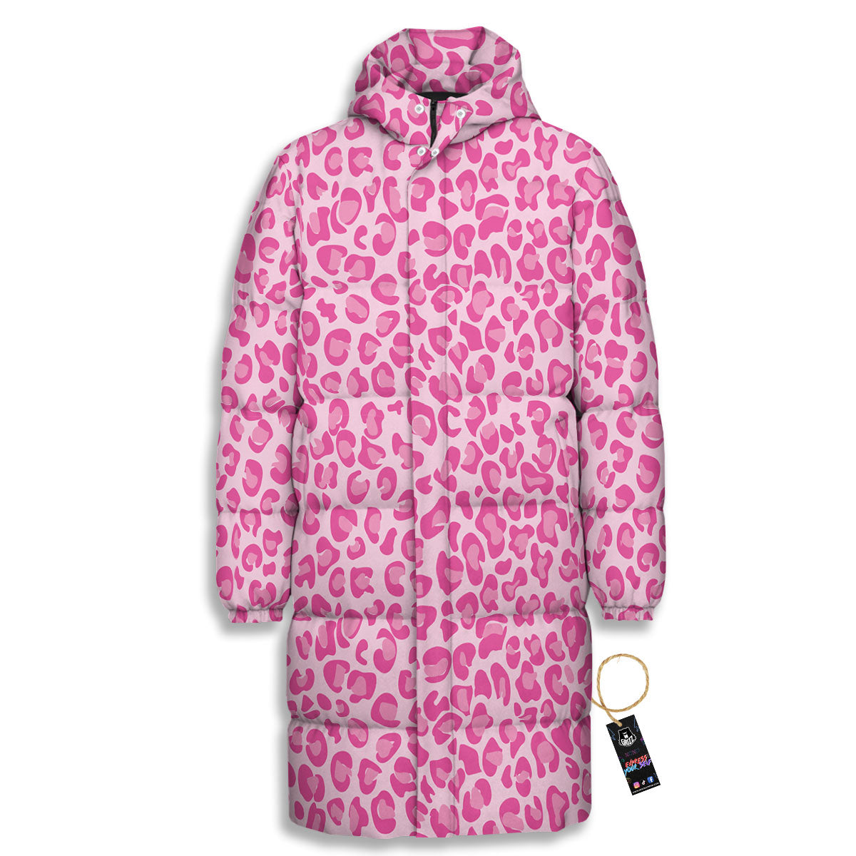 Leopard Pink Print Pattern Long Down Jacket-grizzshop