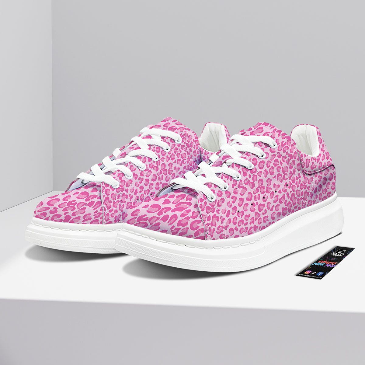 Leopard Pink Print Pattern Platform Shoes-grizzshop