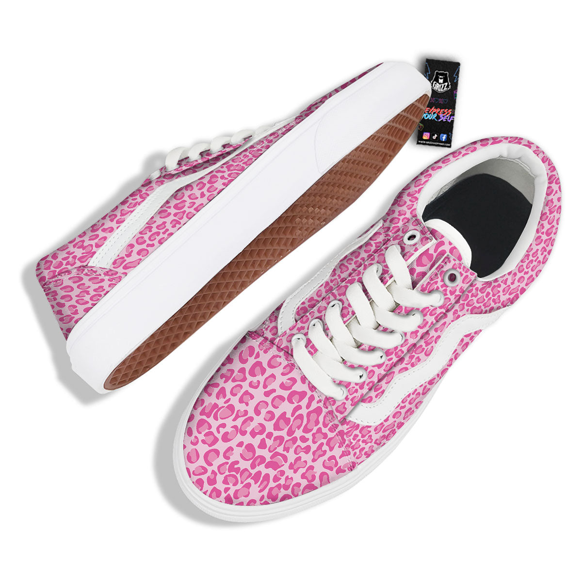 Leopard Pink Print Pattern Skate Shoes-grizzshop