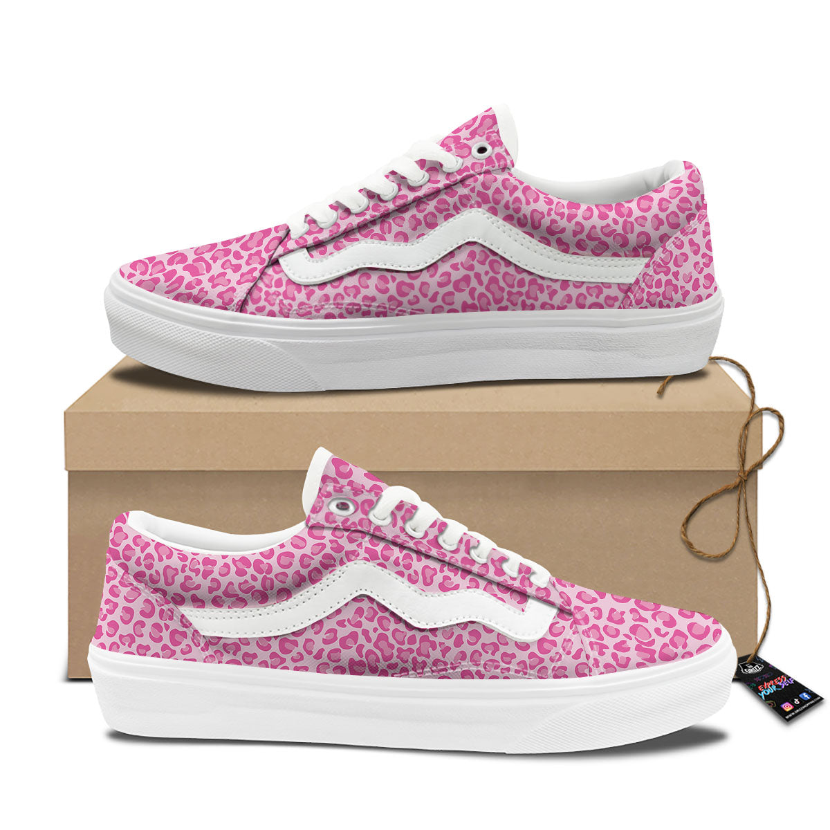 Leopard Pink Print Pattern Skate Shoes-grizzshop