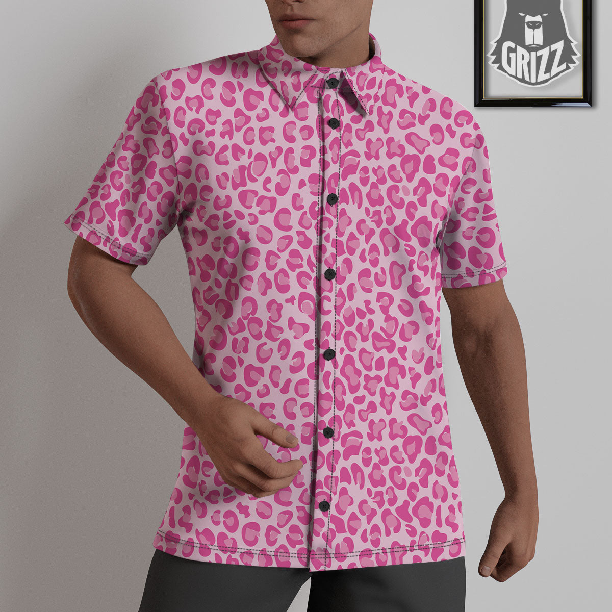Leopard Pink Print Pattern Untucked Shirts-grizzshop