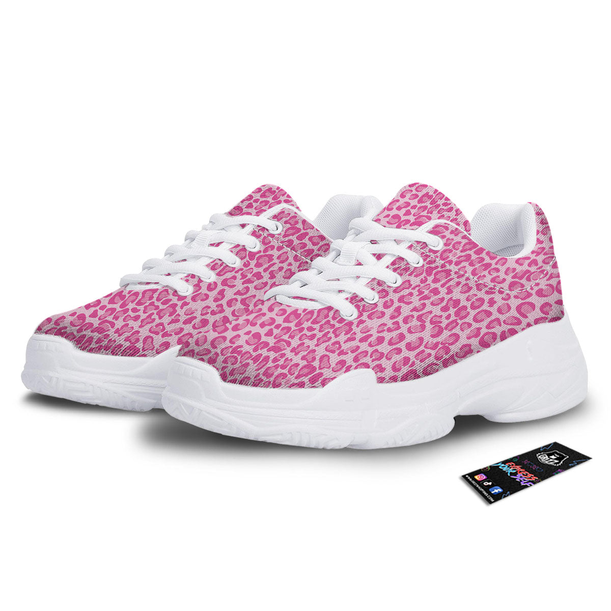 Leopard Pink Print Pattern White Chunky Shoes-grizzshop