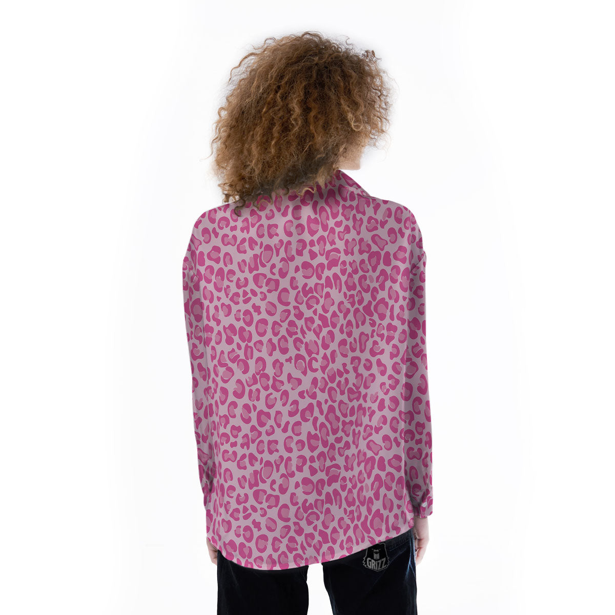 Leopard Pink Print Pattern Women's Long Sleeve Shirts-grizzshop