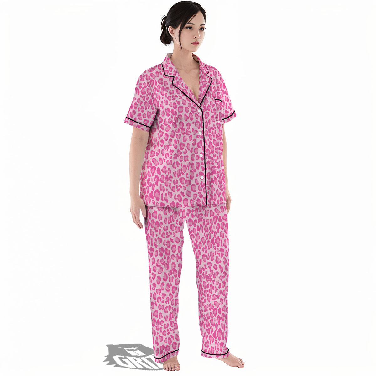 Leopard Pink Print Pattern Women's Pajamas Set-grizzshop