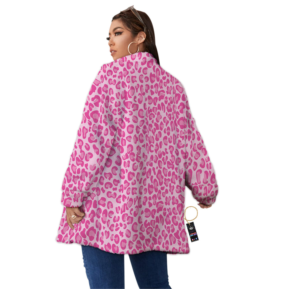 Leopard Pink Print Pattern Women's Sherpa Jacket-grizzshop