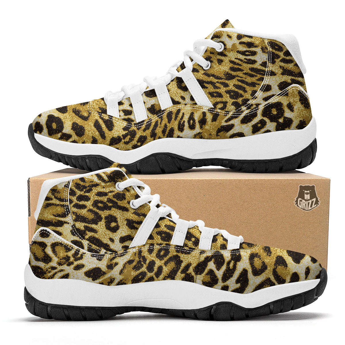 Leopard Print Pattern White Bball Shoes-grizzshop