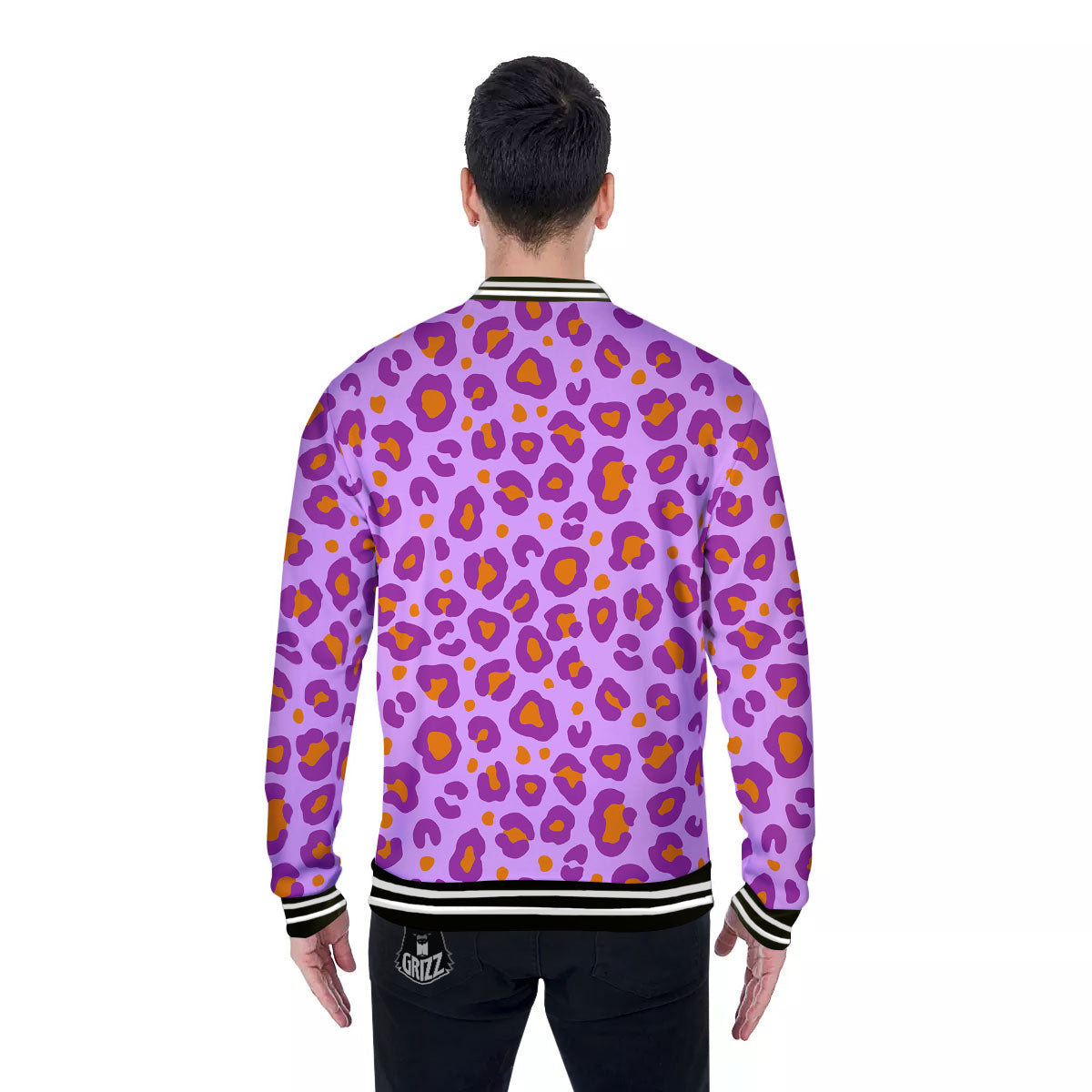 Leopard Purple And Orange Print Baseball Jacket-grizzshop