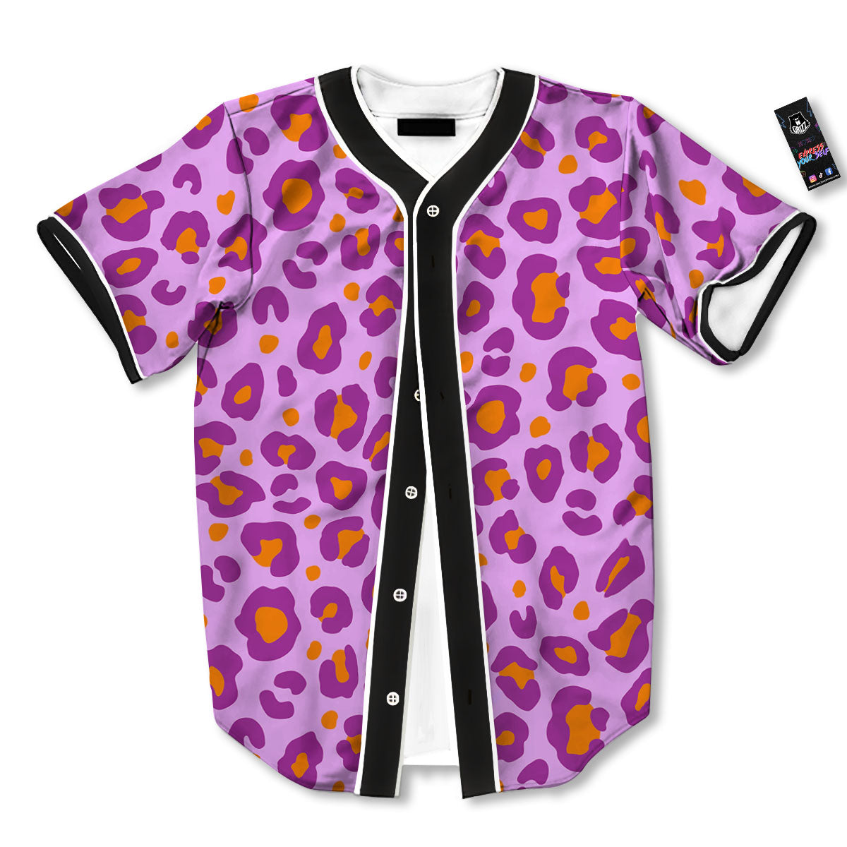 Leopard Purple And Orange Print Baseball Jersey-grizzshop