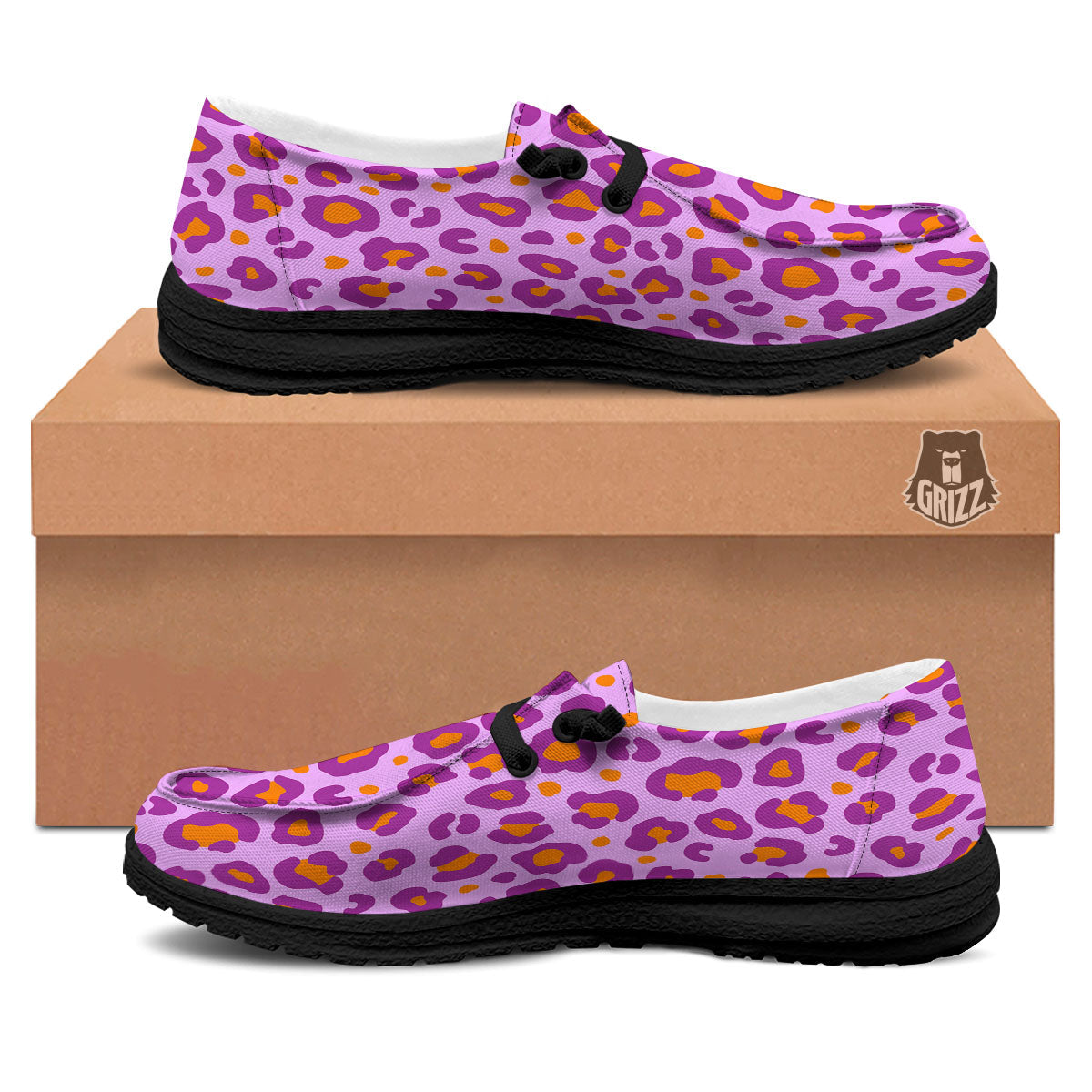 Leopard Purple And Orange Print Black Loafers-grizzshop