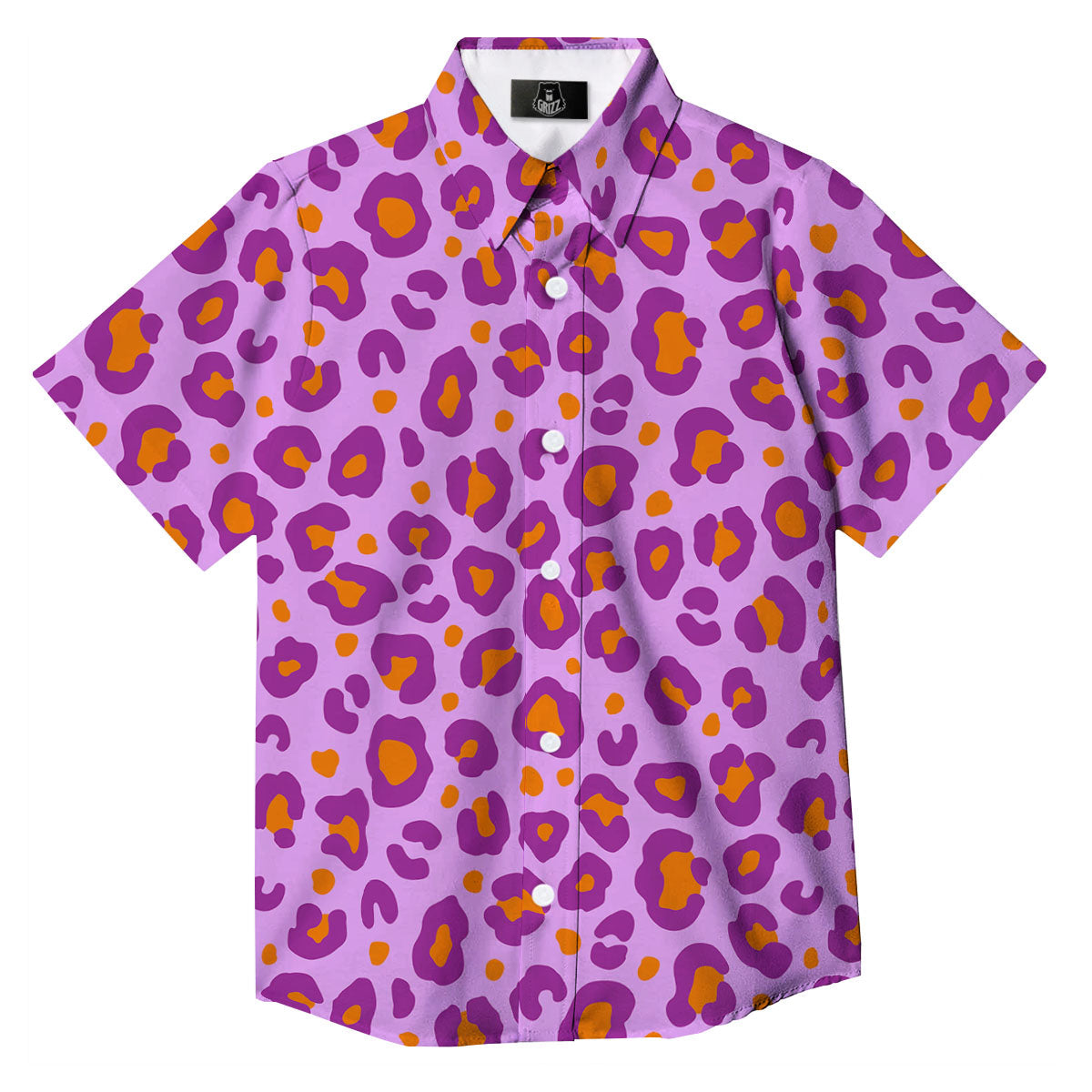 Leopard Purple And Orange Print Button Up Shirt-grizzshop