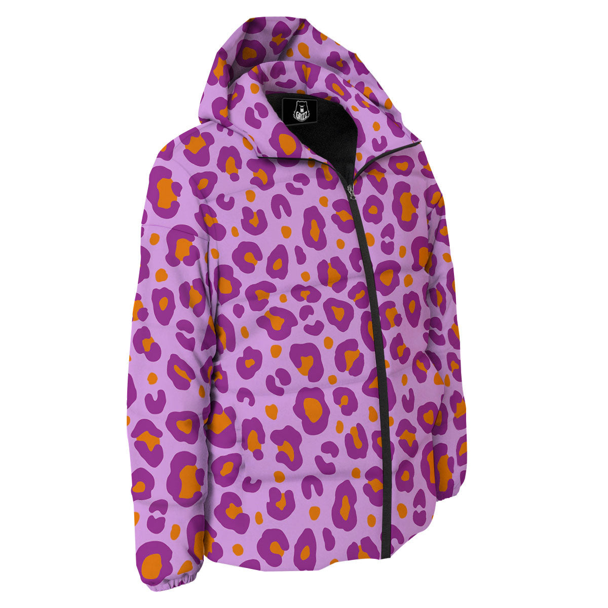 Leopard Purple And Orange Print Down Jacket-grizzshop