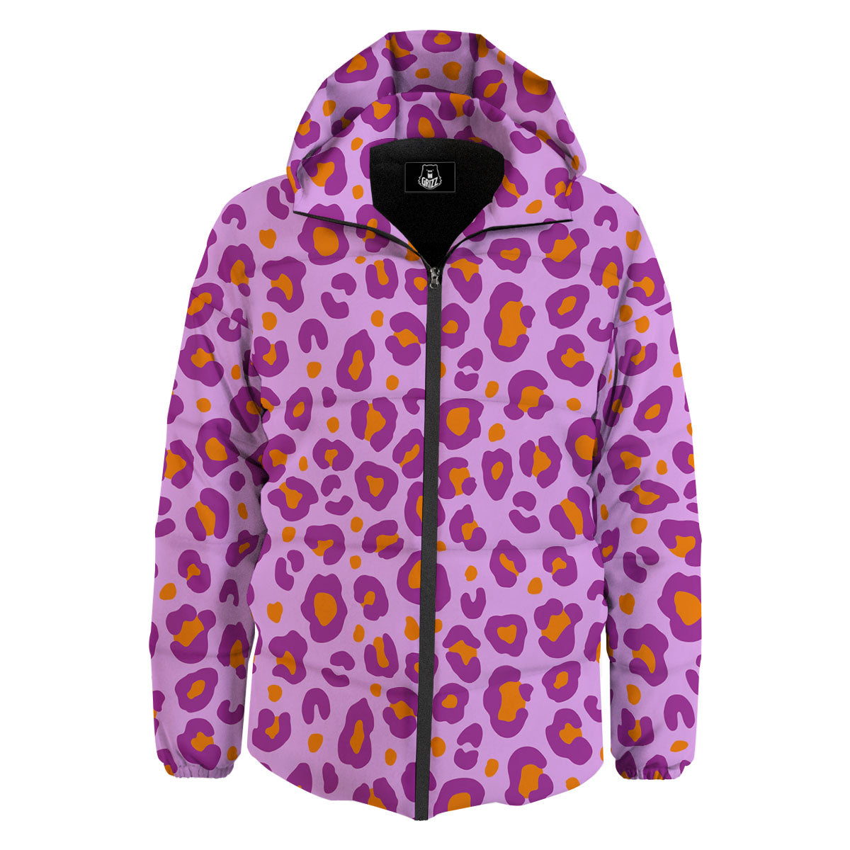 Leopard Purple And Orange Print Down Jacket-grizzshop