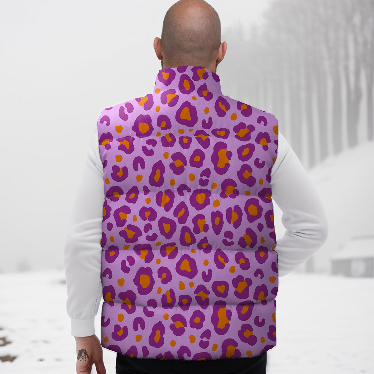 Leopard Purple And Orange Print Down Vest
