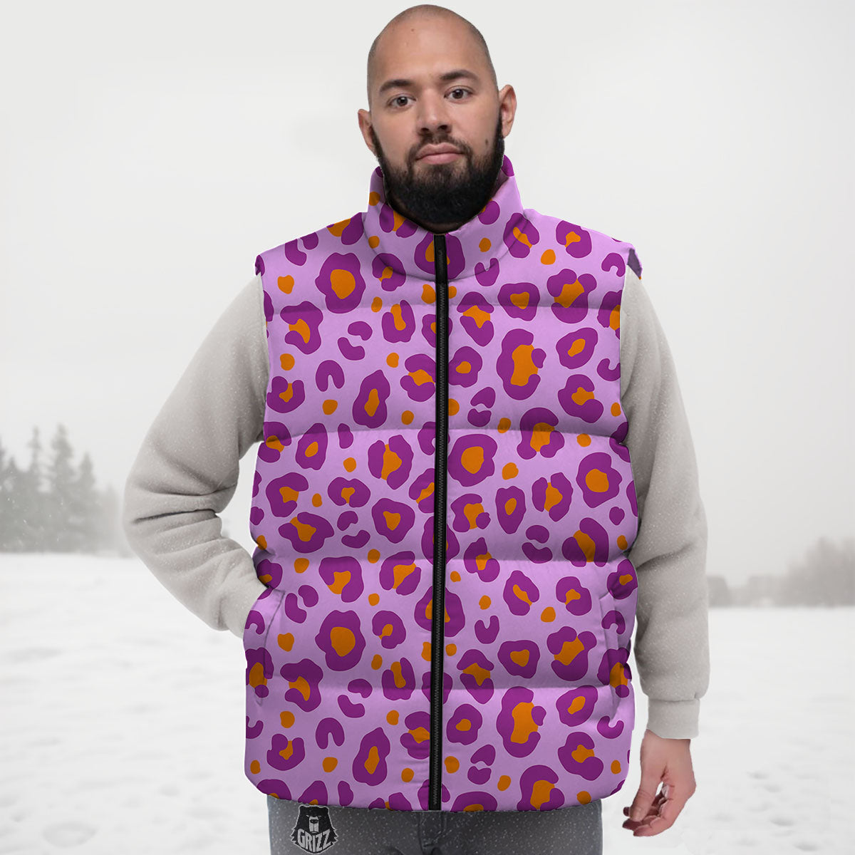Leopard Purple And Orange Print Down Vest