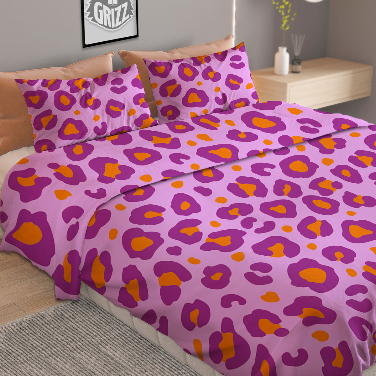 Leopard Purple And Orange Print Duvet Cover Bedding Set