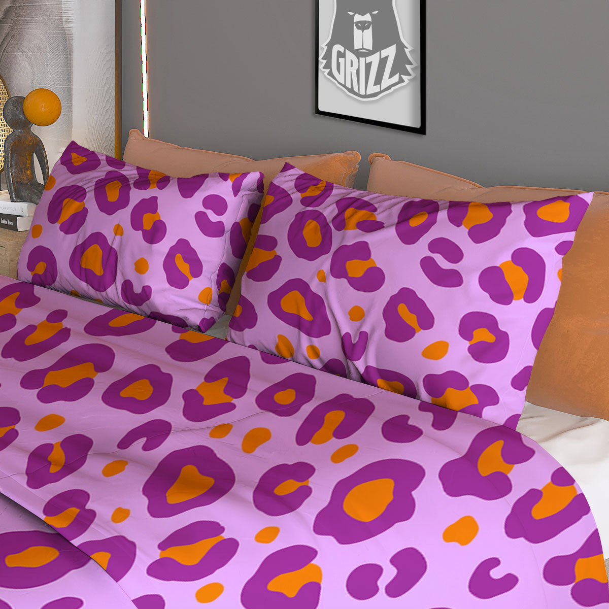 Leopard Purple And Orange Print Duvet Cover Bedding Set