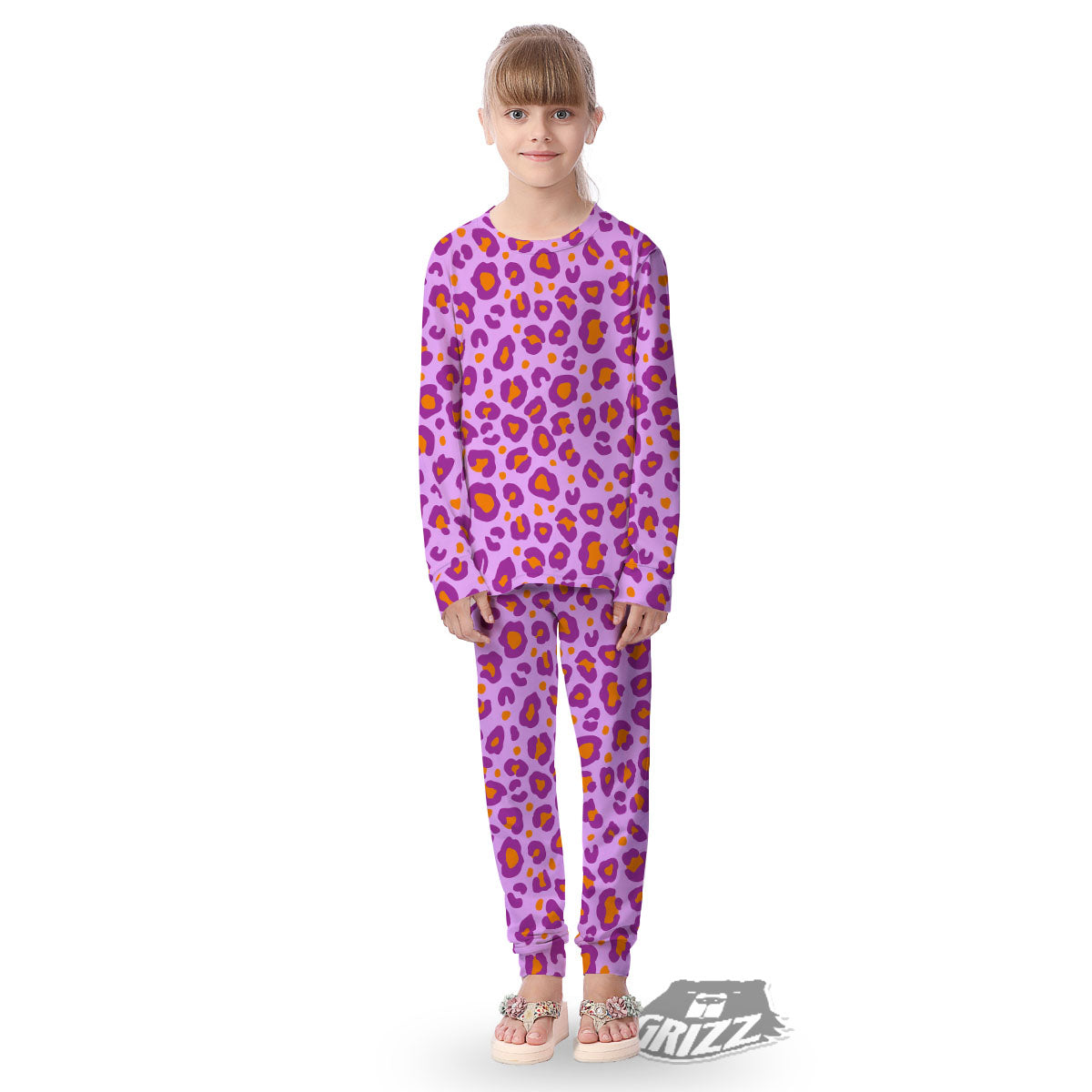 Leopard Purple And Orange Print Kid's Pajamas-grizzshop