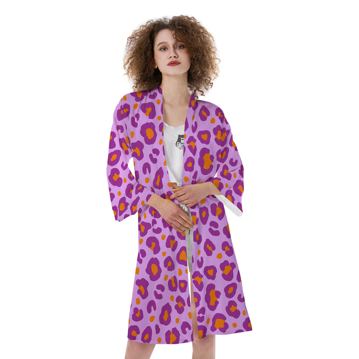Leopard Purple And Orange Print Kimono-grizzshop