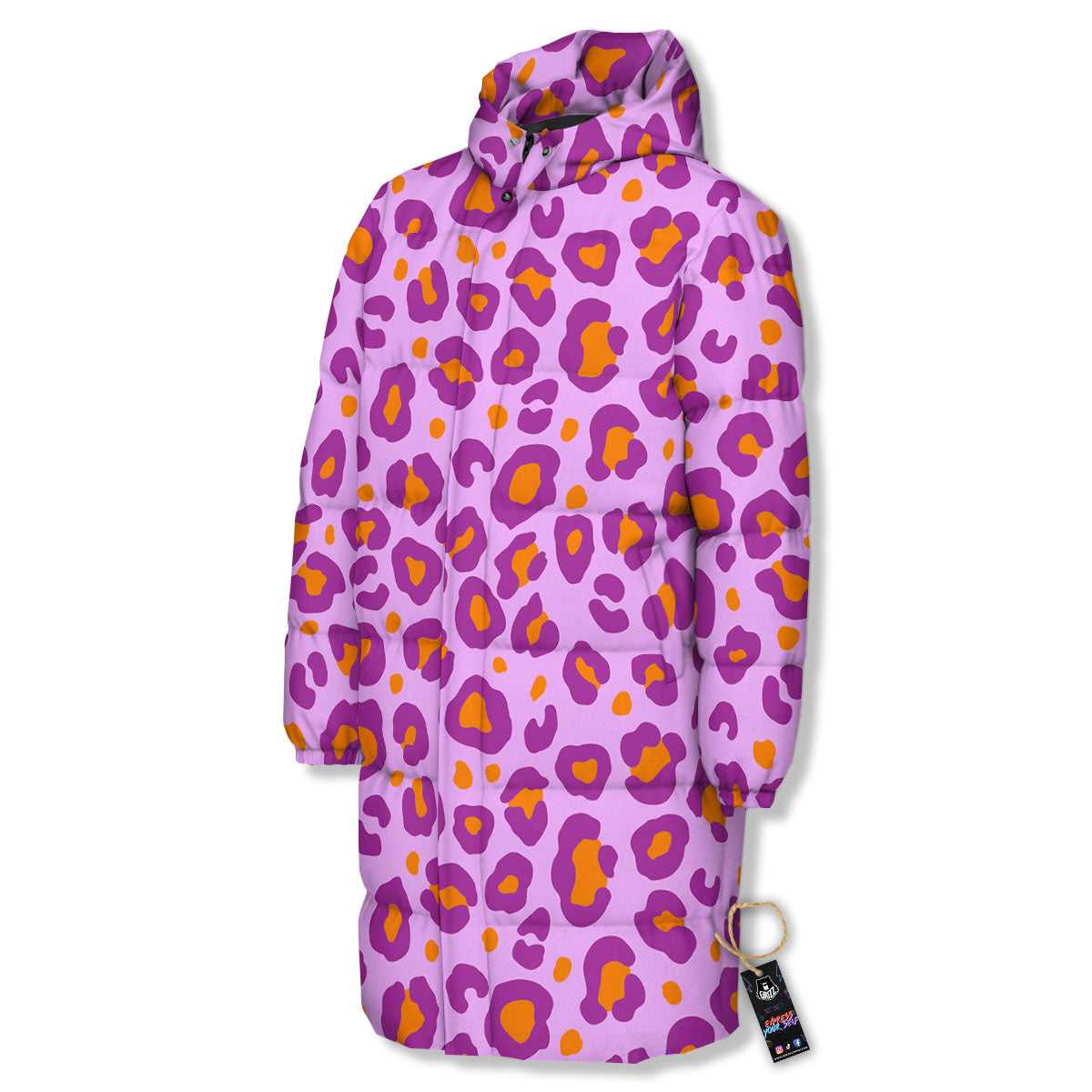 Leopard Purple And Orange Print Long Down Jacket-grizzshop