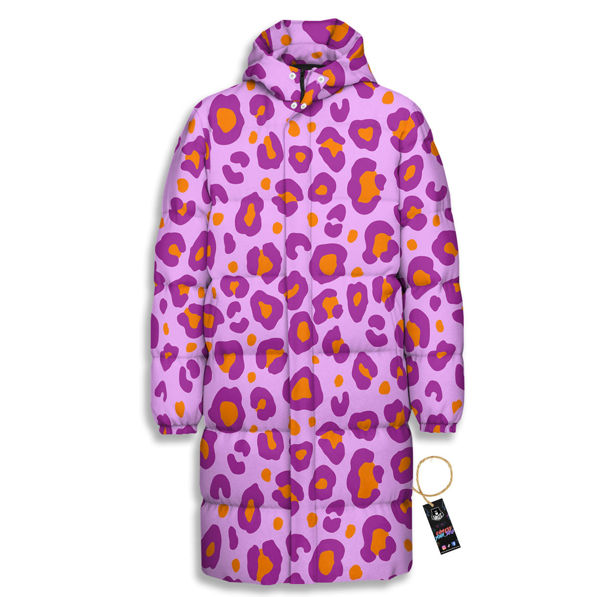 Leopard Purple And Orange Print Long Down Jacket-grizzshop