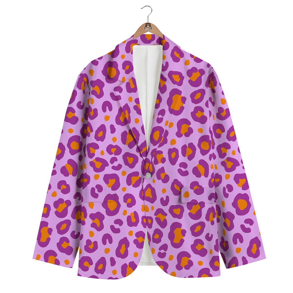 Leopard Purple And Orange Print Men's Blazer-grizzshop