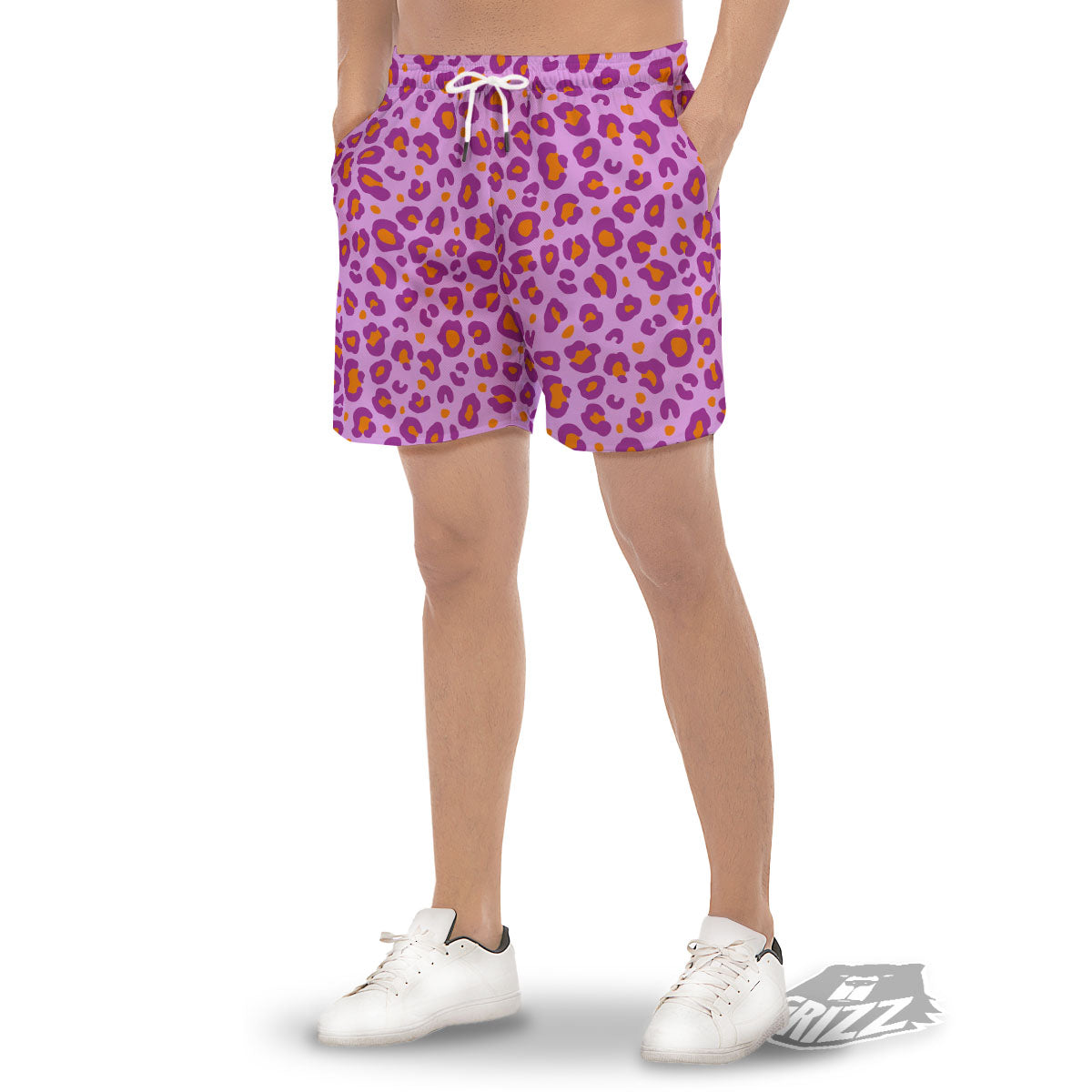 Leopard Purple And Orange Print Men's Gym Shorts-grizzshop