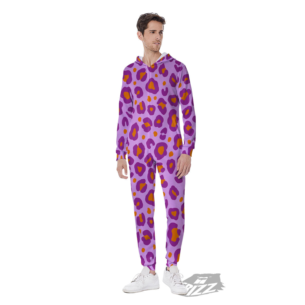 Leopard Purple And Orange Print Men's Jumpsuit-grizzshop