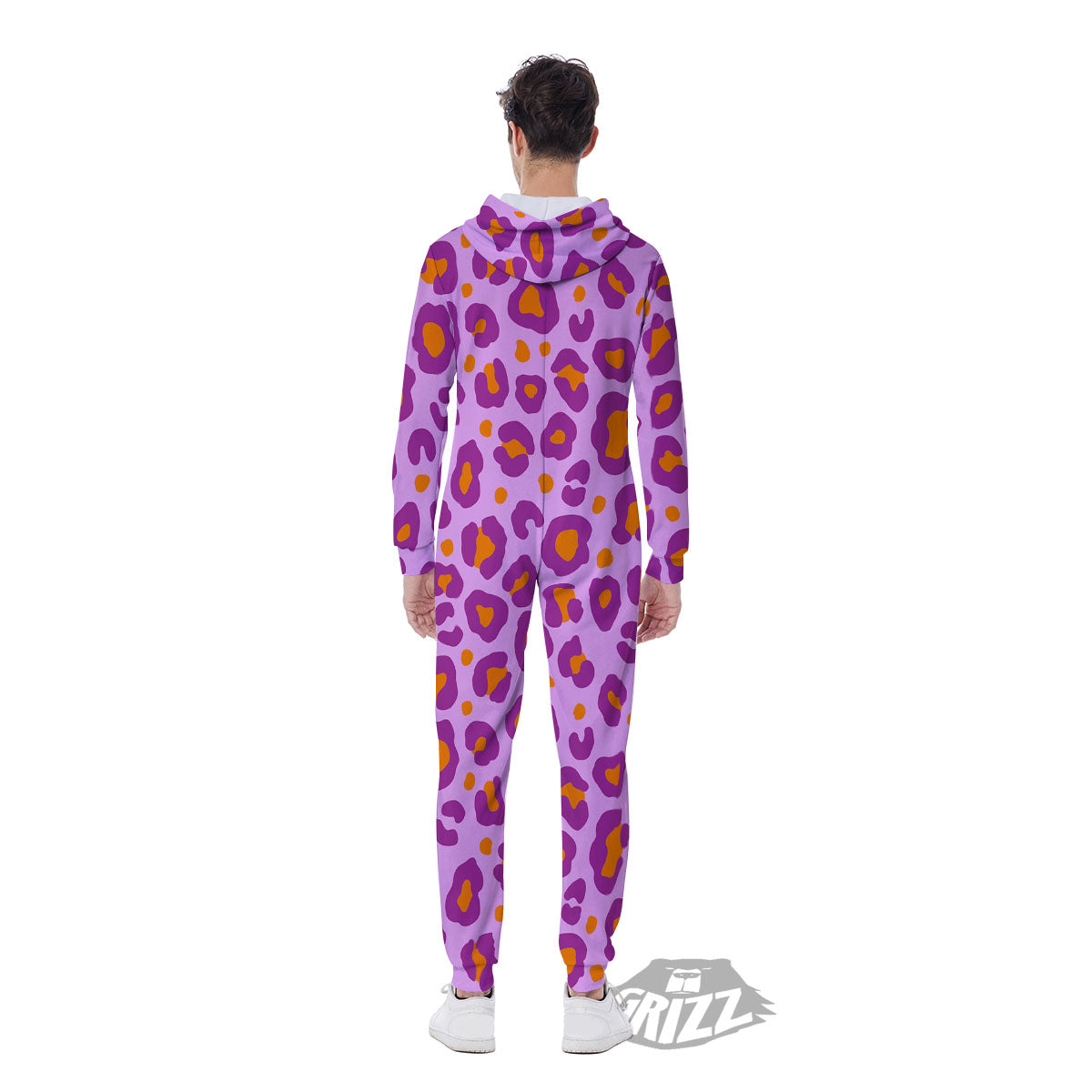 Leopard Purple And Orange Print Men's Jumpsuit-grizzshop