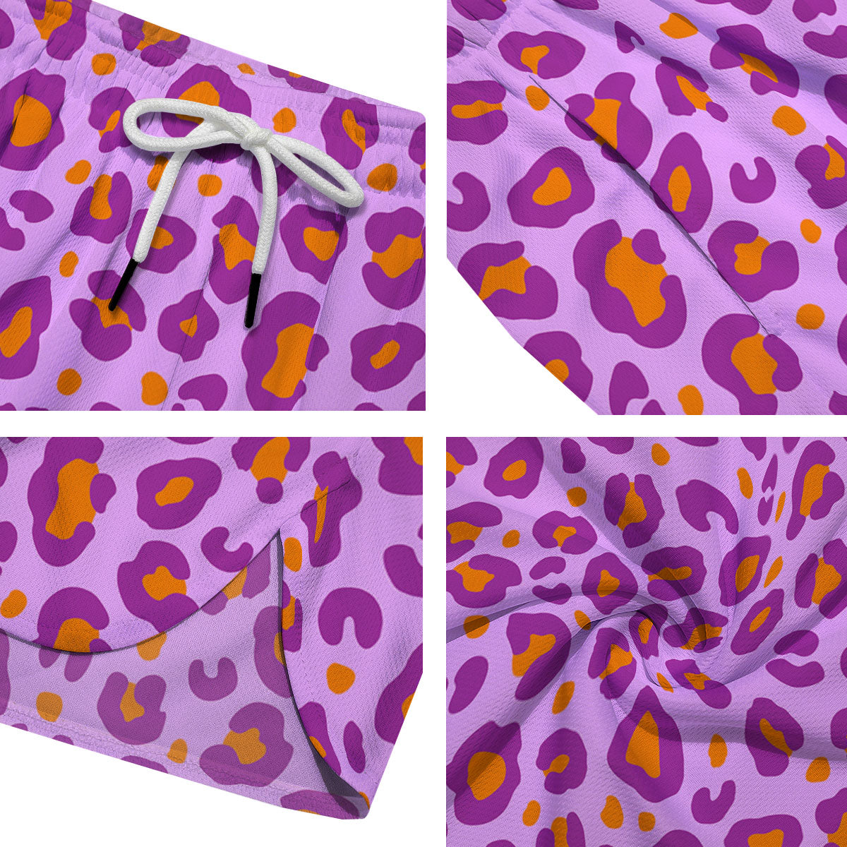 Leopard Purple And Orange Print Men's Running Shorts-grizzshop