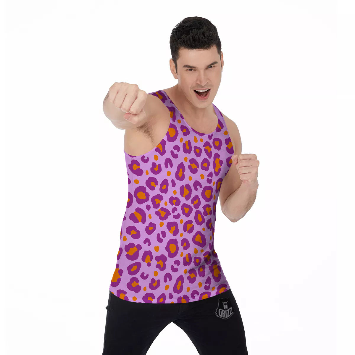 Leopard Purple And Orange Print Men's Tank Top-grizzshop