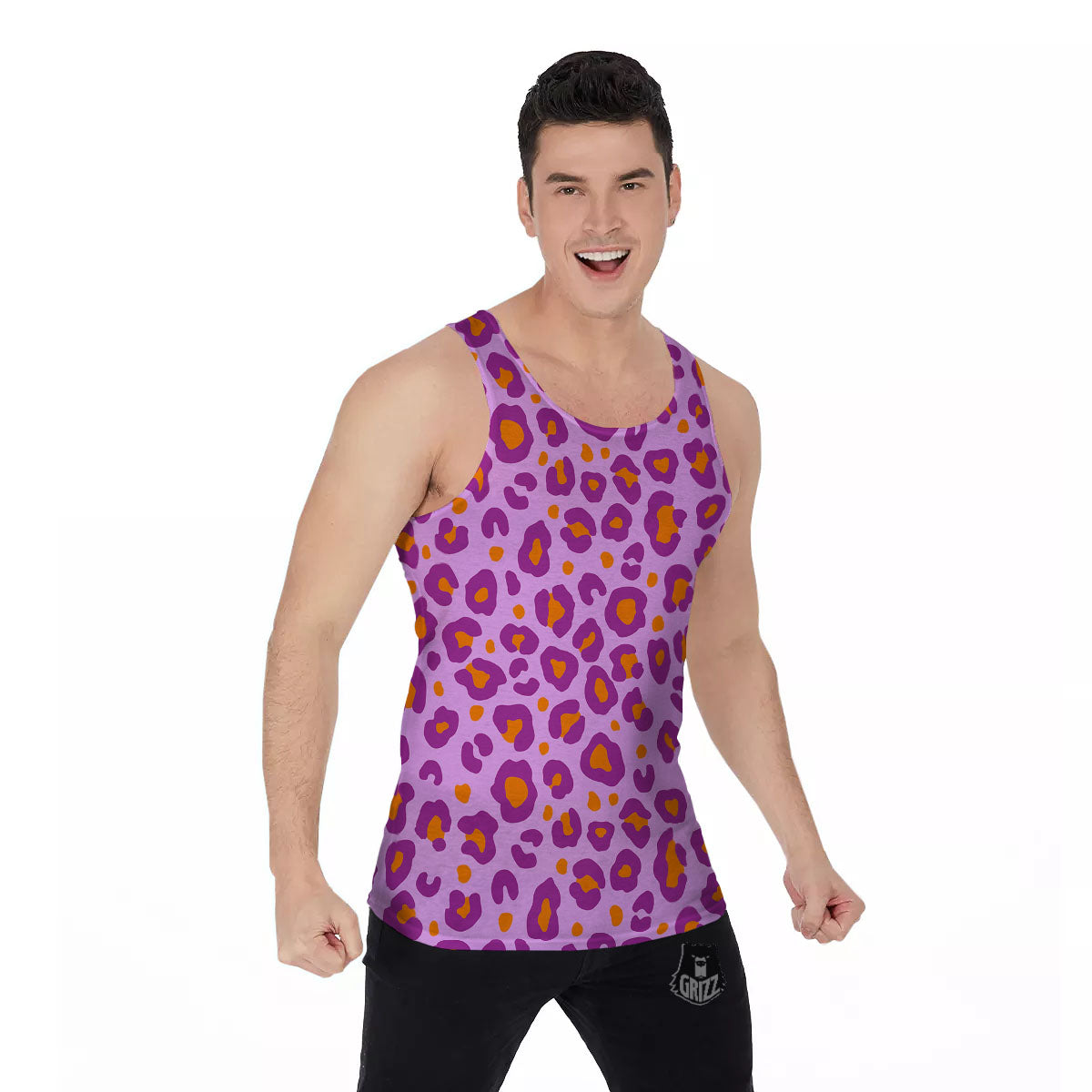 Leopard Purple And Orange Print Men's Tank Top-grizzshop