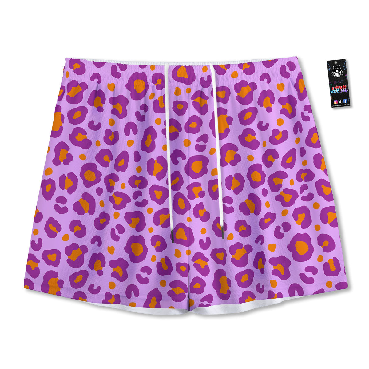 Leopard Purple And Orange Print Mesh Shorts