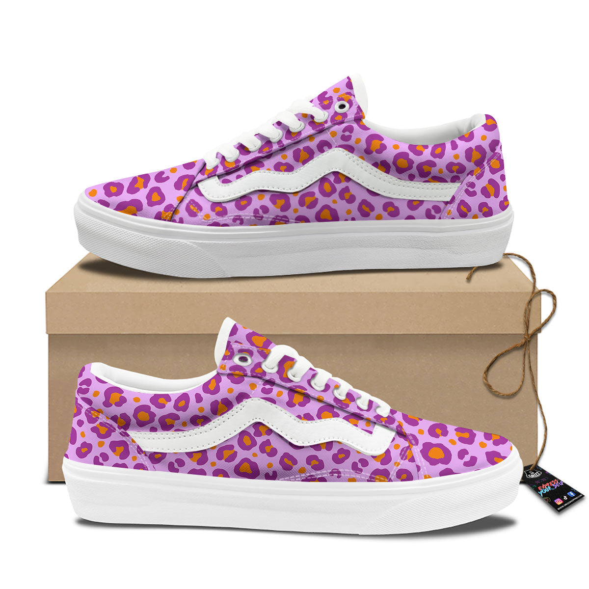 Leopard Purple And Orange Print Skate Shoes-grizzshop