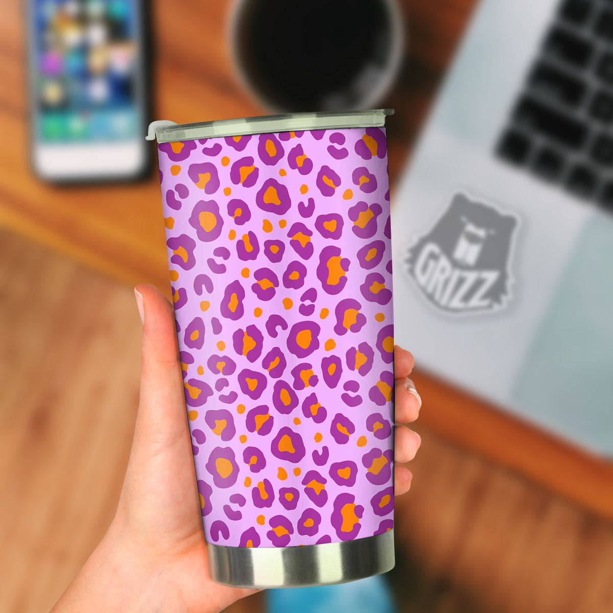 Leopard Purple And Orange Print Tumbler-grizzshop
