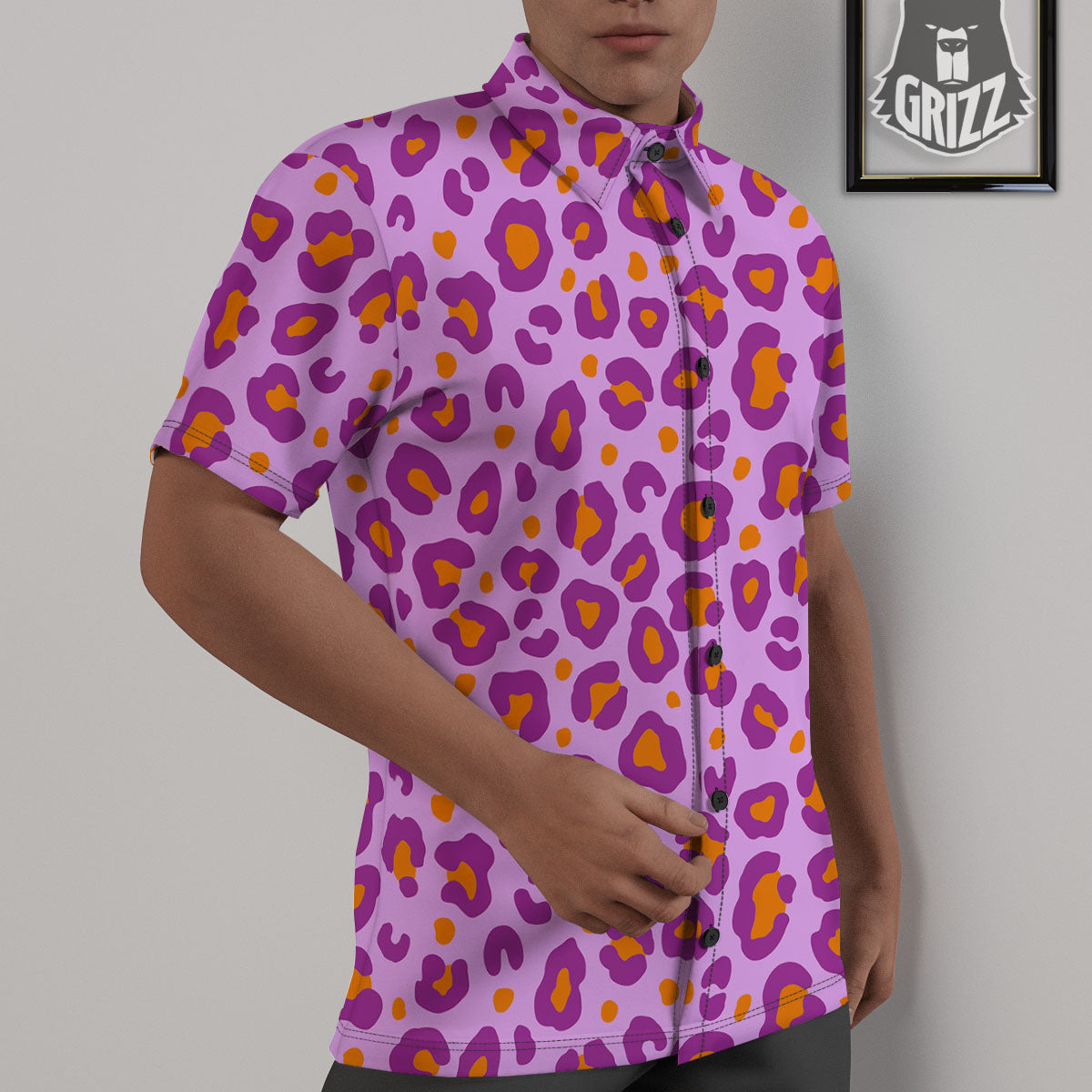 Leopard Purple And Orange Print Untucked Shirts-grizzshop
