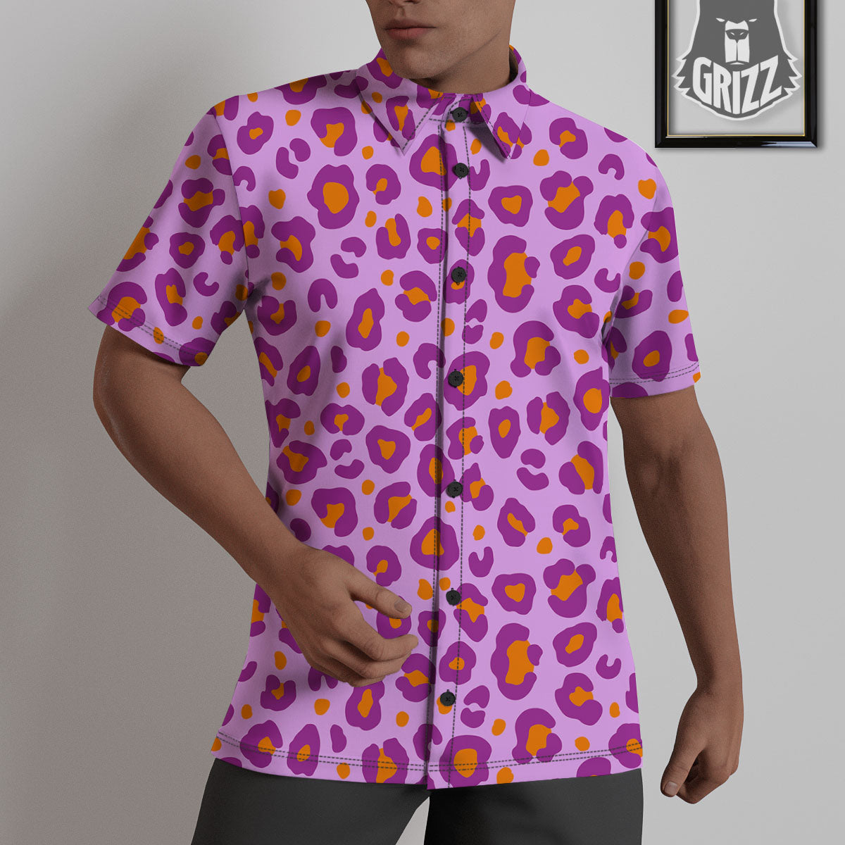 Leopard Purple And Orange Print Untucked Shirts-grizzshop