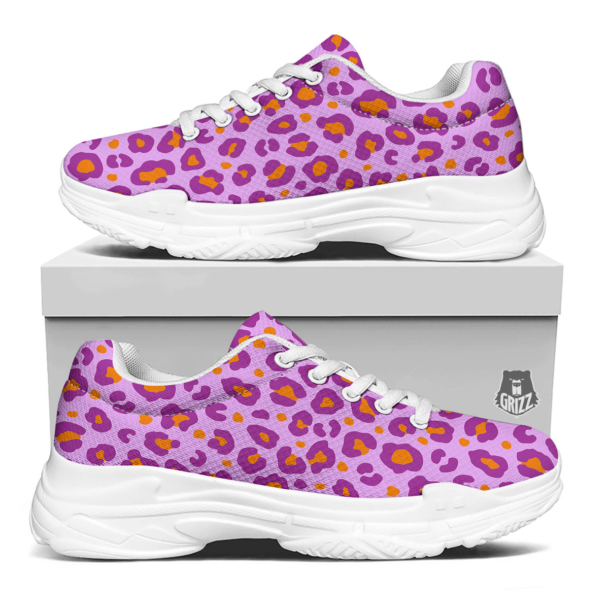 Leopard Purple And Orange Print White Chunky Shoes-grizzshop