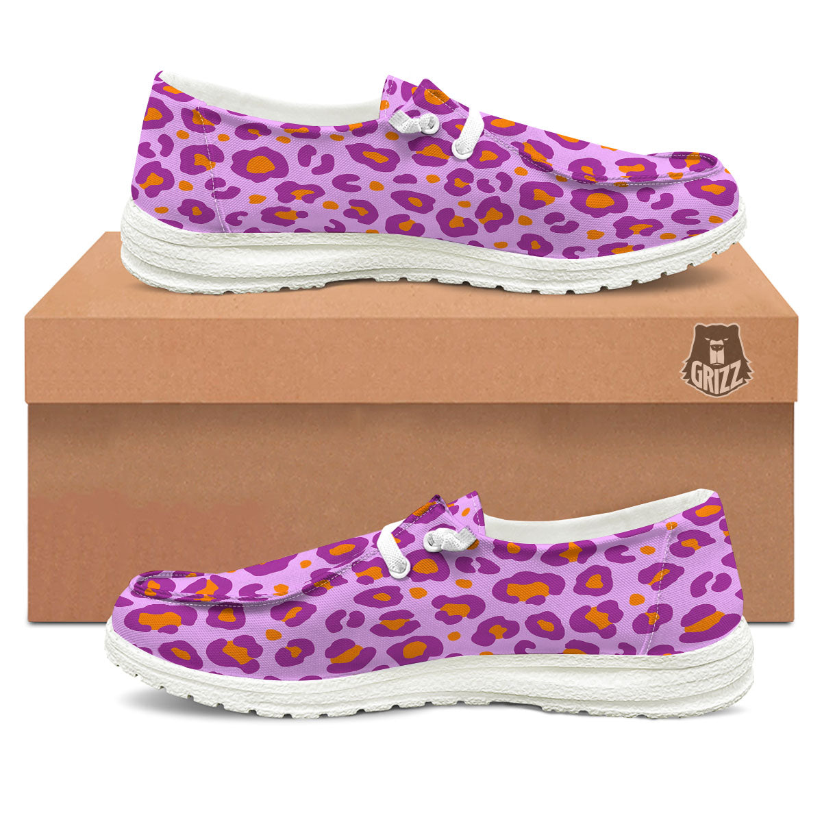 Leopard Purple And Orange Print White Loafers-grizzshop