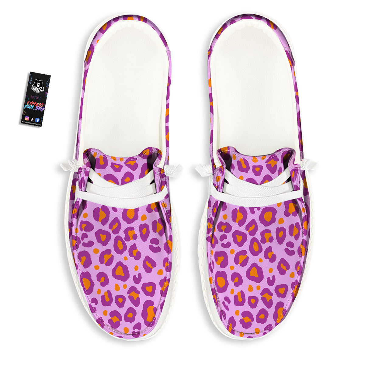 Leopard Purple And Orange Print White Loafers-grizzshop