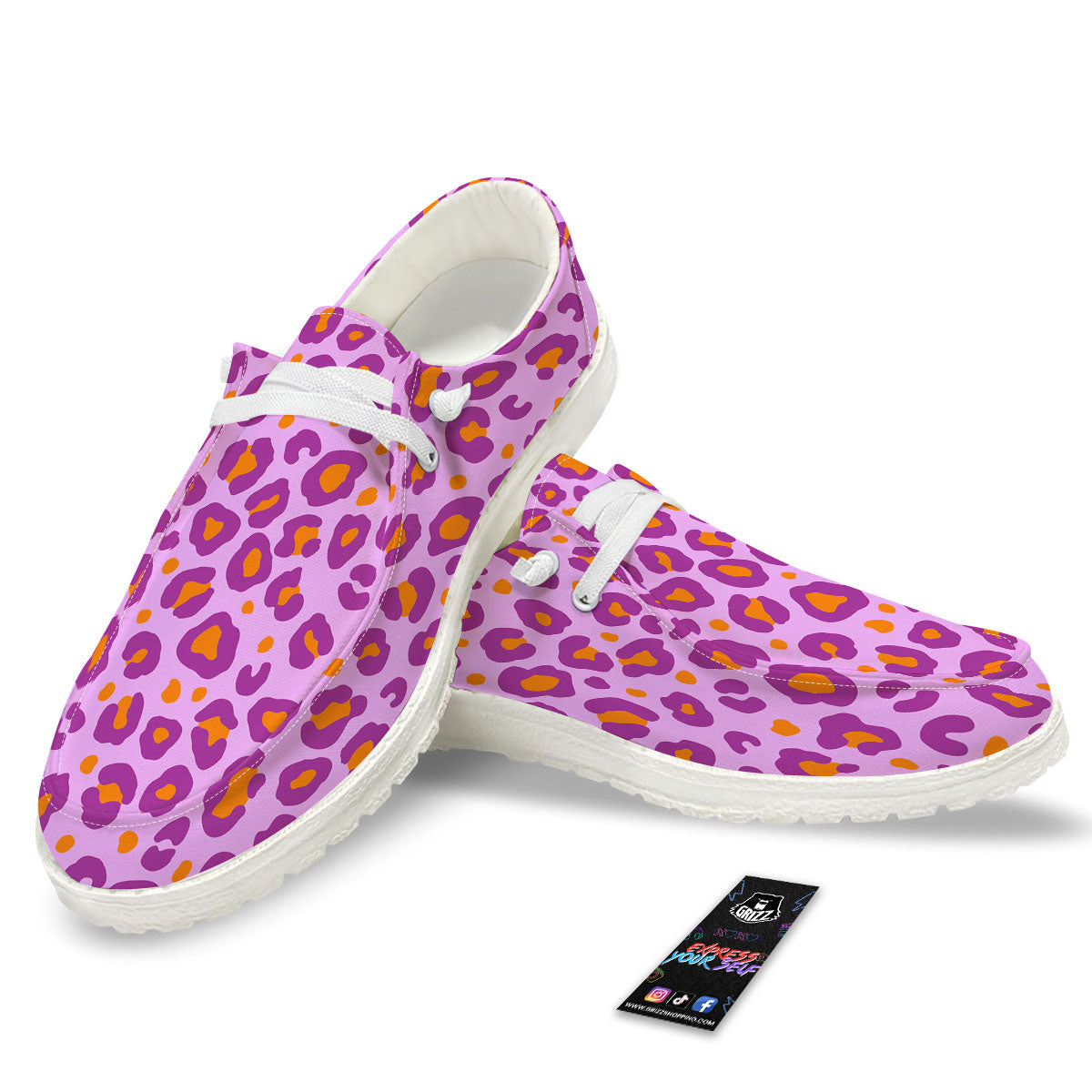 Leopard Purple And Orange Print White Loafers-grizzshop