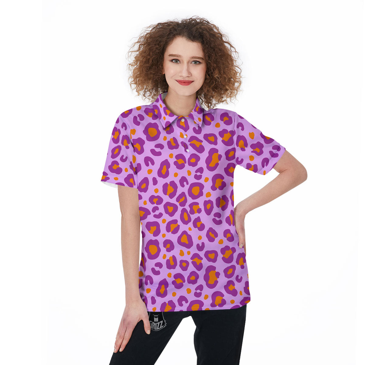Leopard Purple And Orange Print Women's Golf Shirts-grizzshop