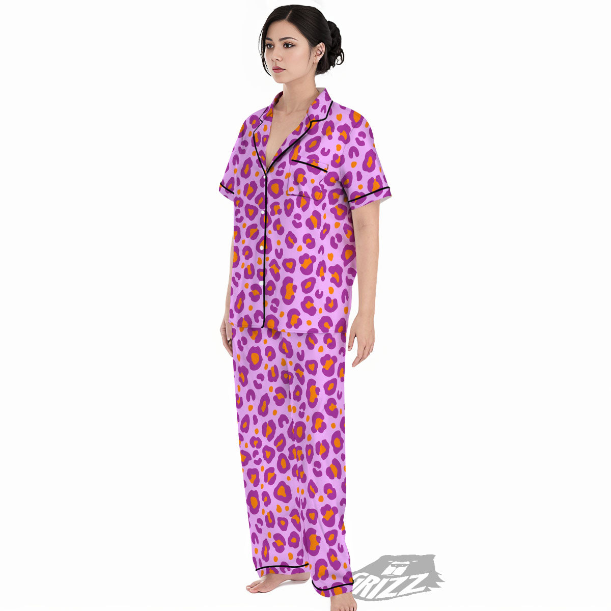 Leopard Purple And Orange Print Women's Pajamas Set-grizzshop