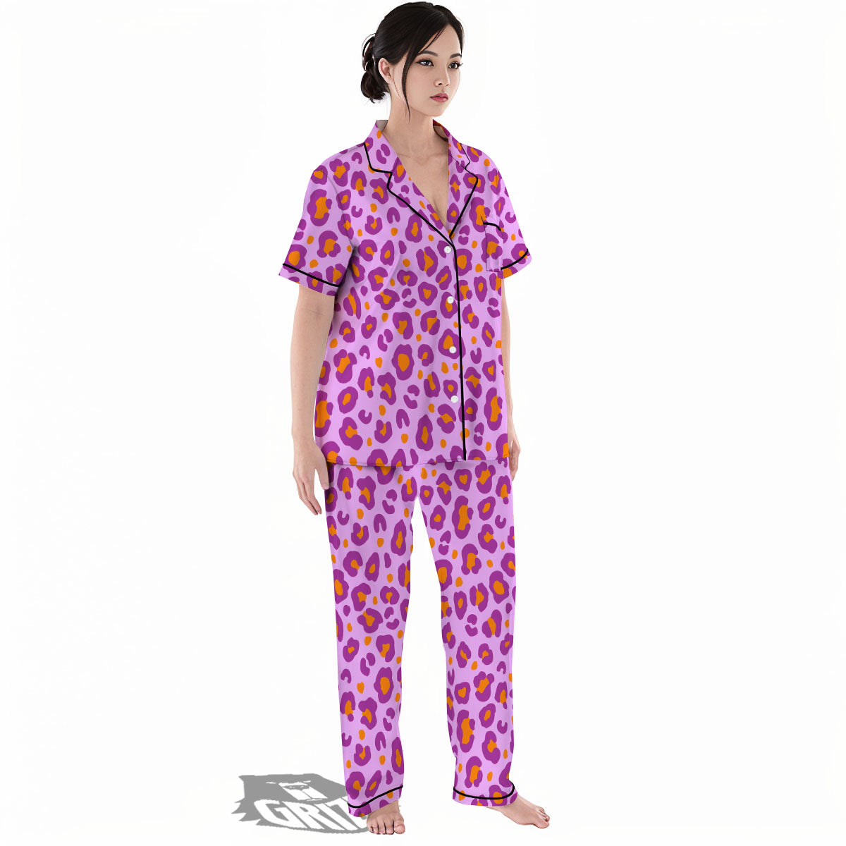 Leopard Purple And Orange Print Women's Pajamas Set-grizzshop