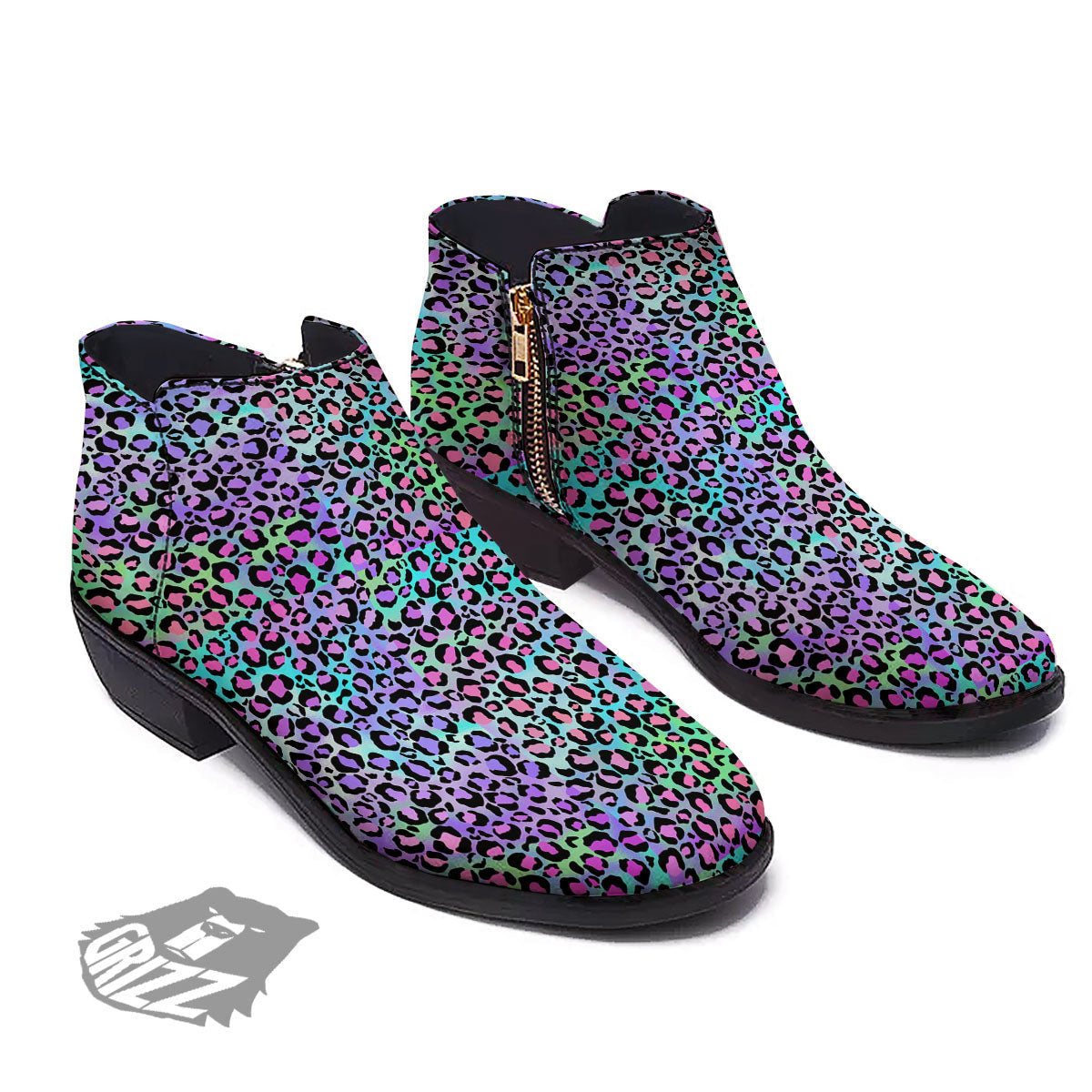 Leopard Rainbow And Purple Print Pattern Ankle Boots-grizzshop