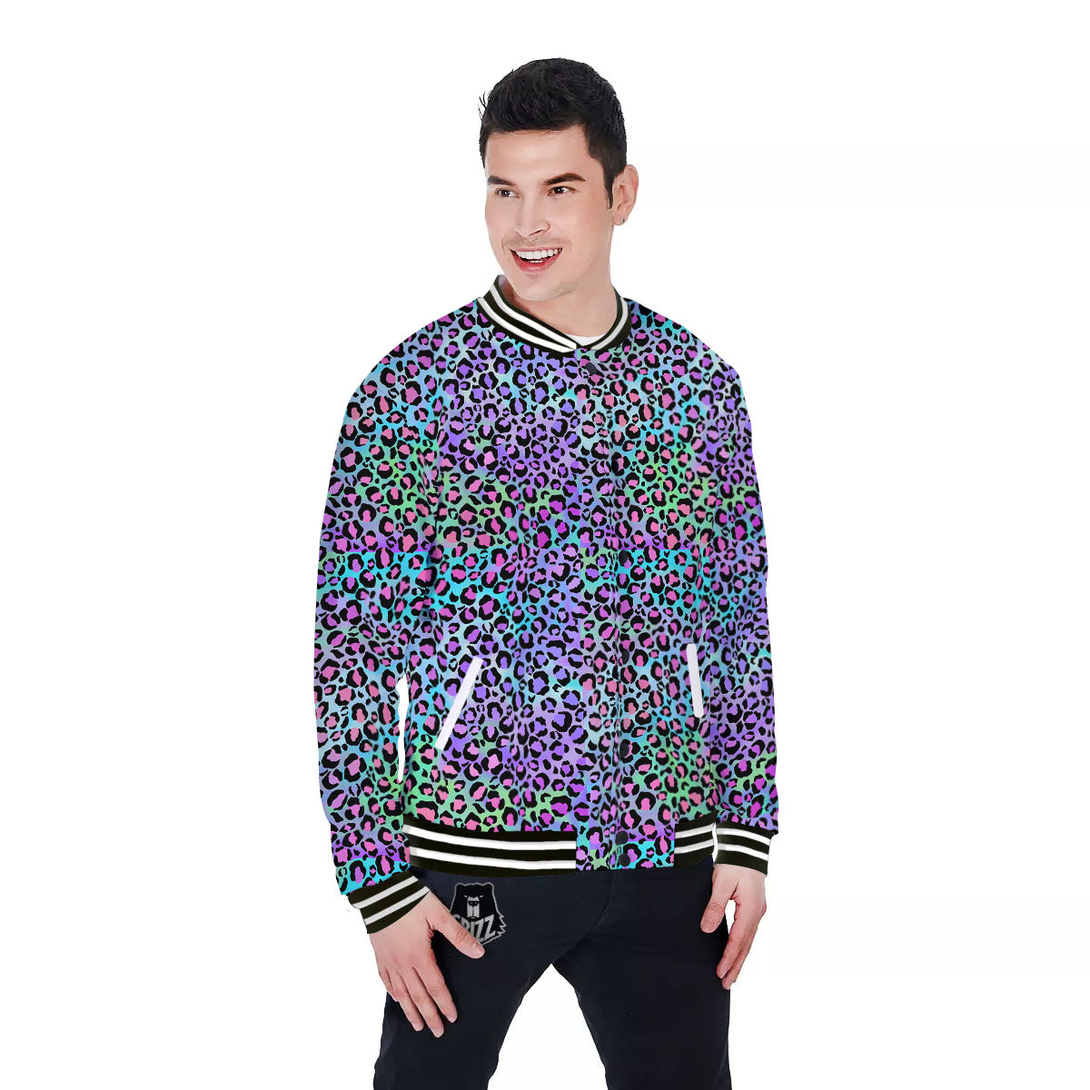 Leopard Rainbow And Purple Print Pattern Baseball Jacket-grizzshop