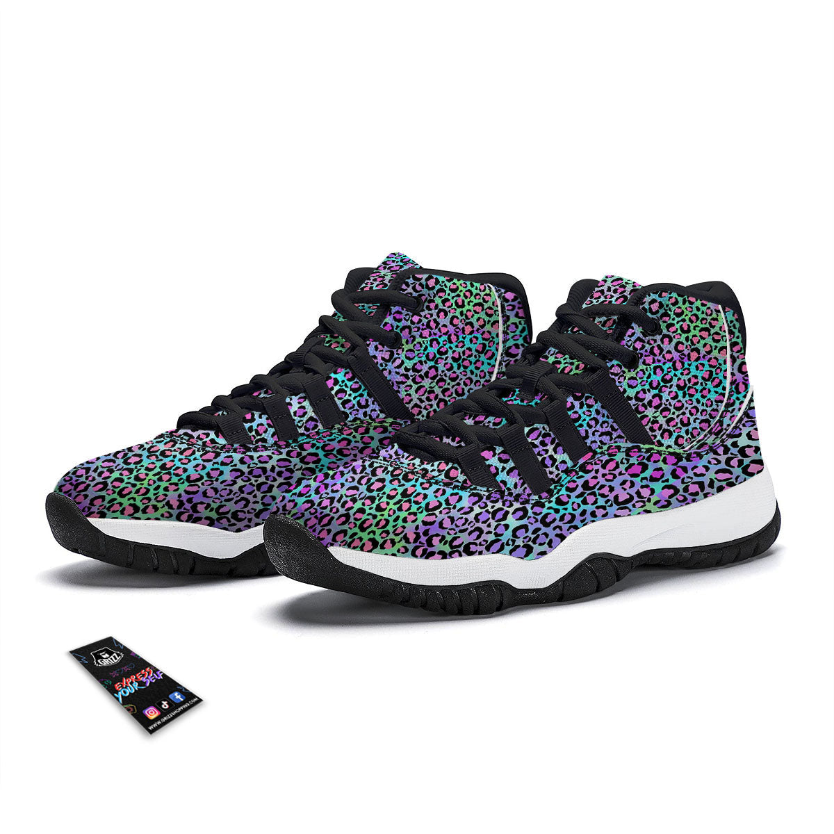 Leopard Rainbow And Purple Print Pattern Black Bball Shoes-grizzshop