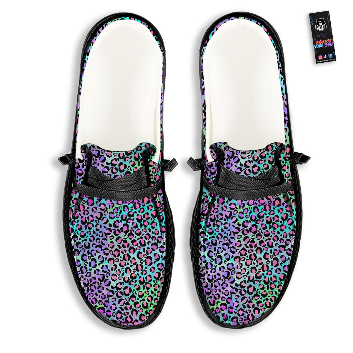 Leopard Rainbow And Purple Print Pattern Black Loafers-grizzshop