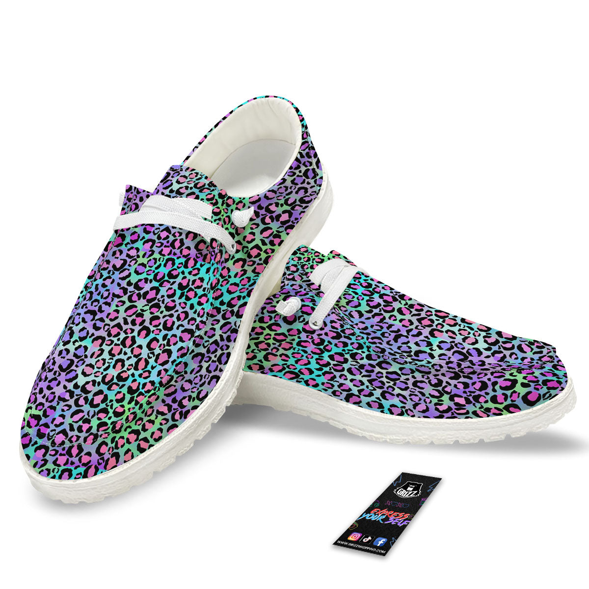 Leopard Rainbow And Purple Print Pattern Black Loafers-grizzshop