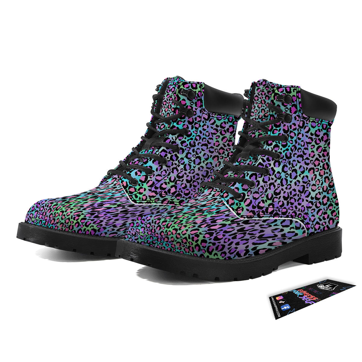 Leopard Rainbow And Purple Print Pattern Boots-grizzshop