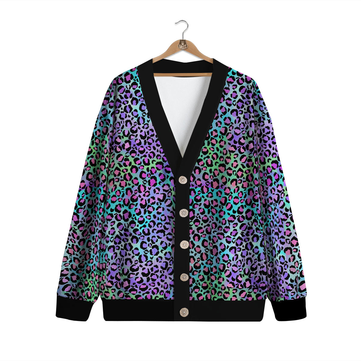 Leopard Rainbow And Purple Print Pattern Cardigan-grizzshop